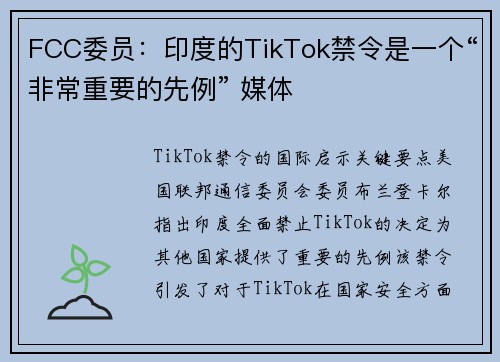 FCC委员：印度的TikTok禁令是一个“非常重要的先例” 媒体